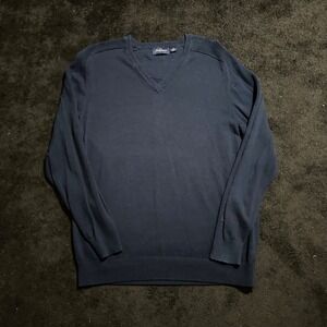 Jack Nicklaus Sweater Mens Medium Navy Blue V-Neck Golden Bear Logo 100% Cotton